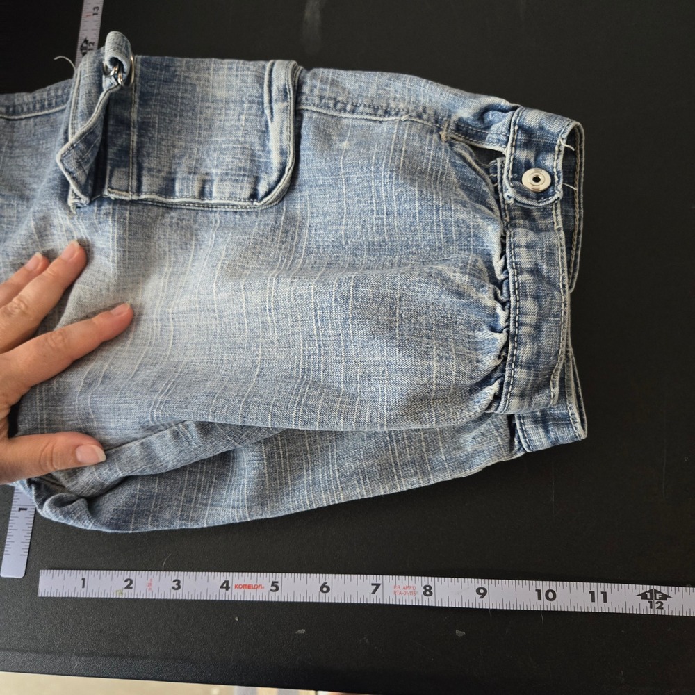 Apollo Rhinestone Cargo Bermudas Denim Jeans 5/6 Y2K Low Rise Cyber McBling Gorp - Picture 10 of 11